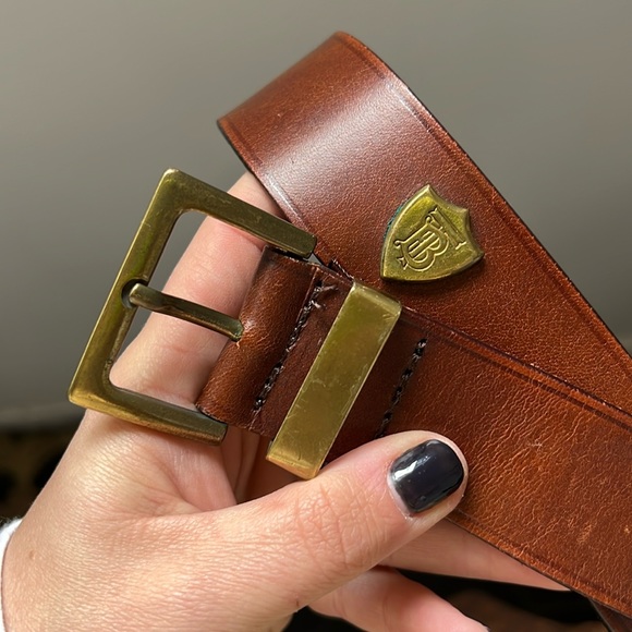 RARE: Vtg Burberry Leather Belt with Gold Hardware - Picture 2 of 8